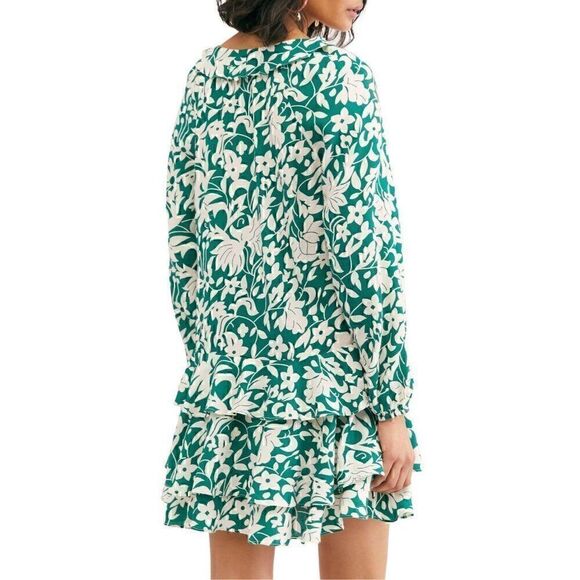 Free People NEW Green/White V-Neck Mini Dress XS - Picture 3 of 9